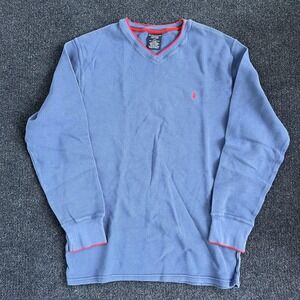 Polo Ralph Lauren Pajama Top Mens Large Blue Waffle Knit V Neck Sleepwear Lounge